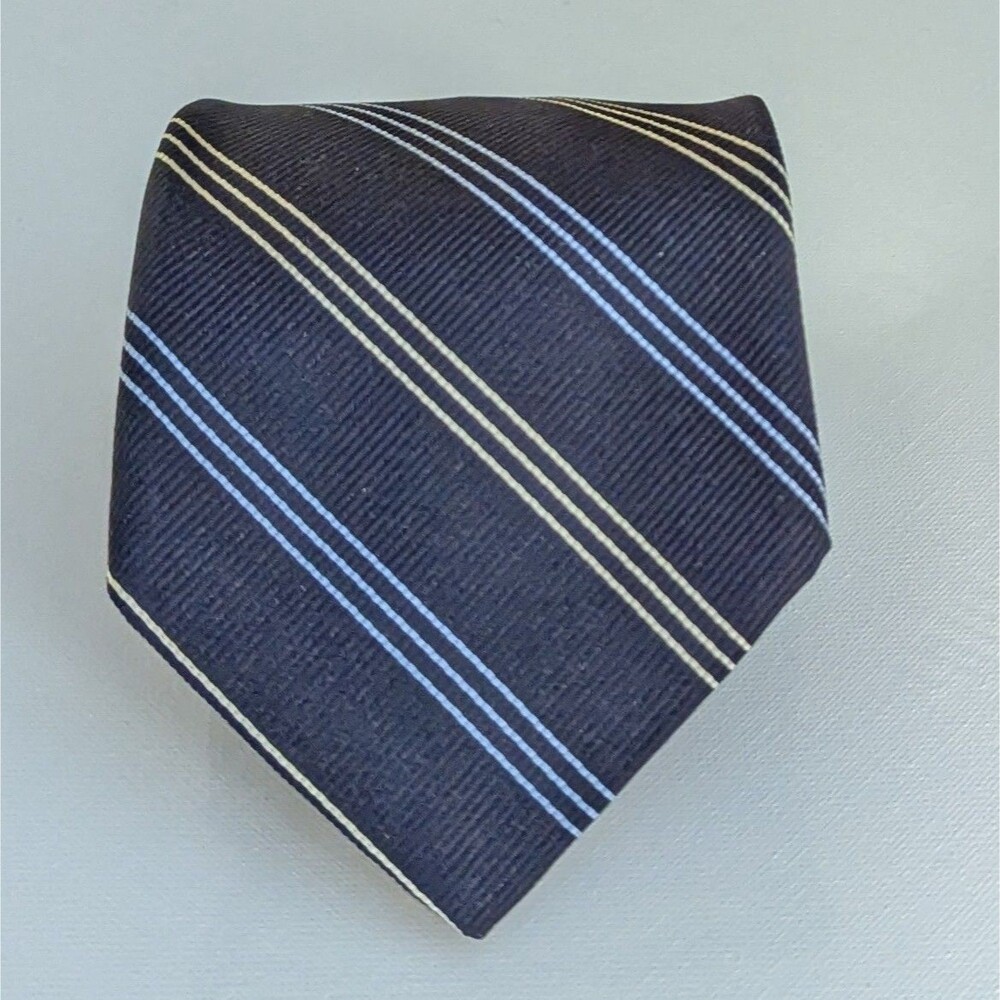 ROBERT TALBOTT Best of Class Silk Necktie USA Designer STRIPED Blue/Yellow GUC